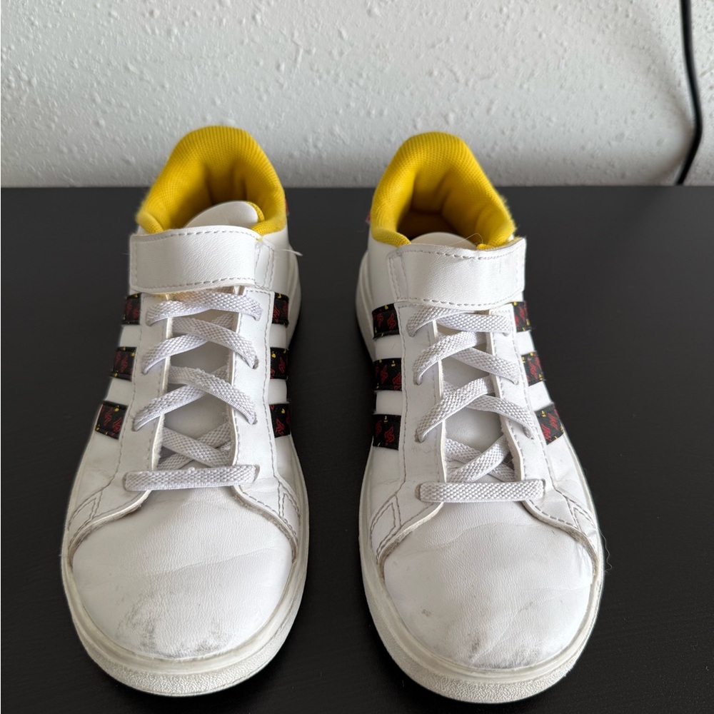 adidas Kids White Sneakers with Yellow Accents